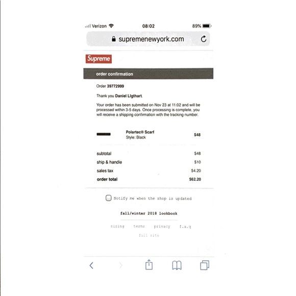 Authentic Supreme Black Polartec Scarf FW18 - Picture 7 of 7